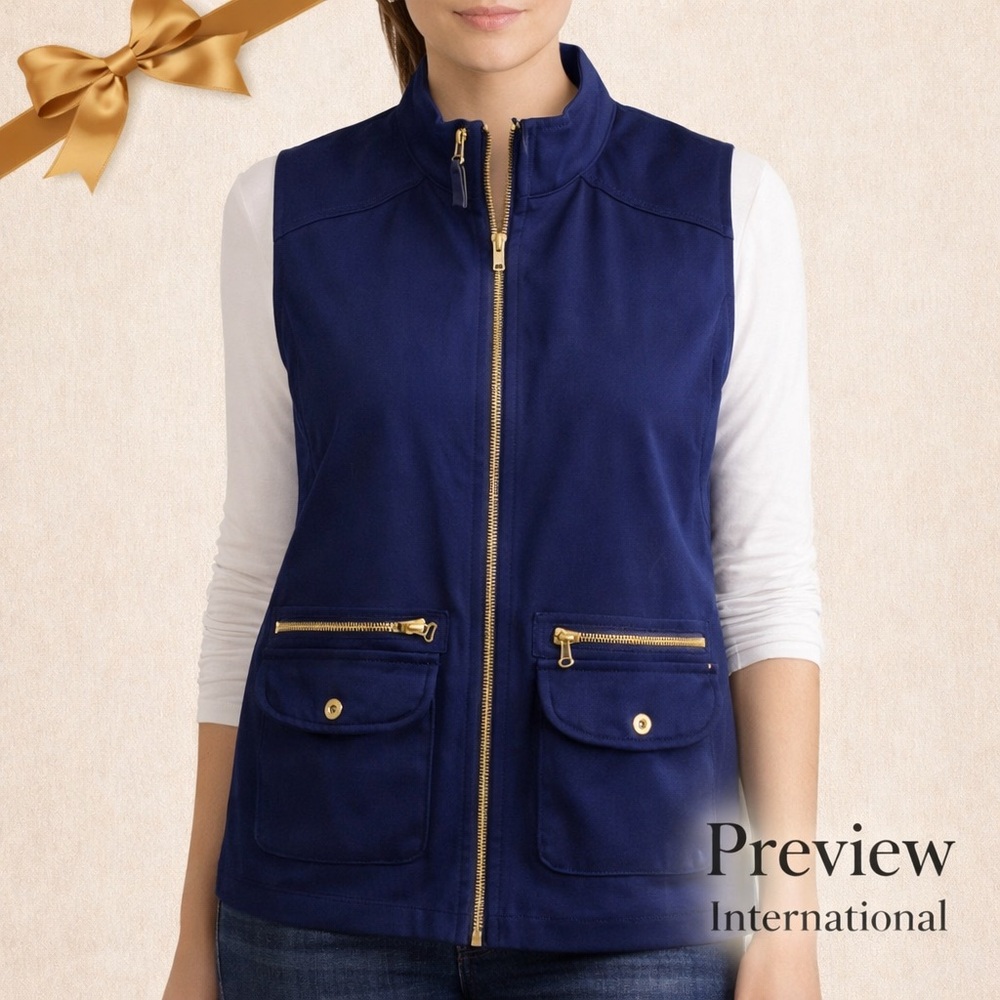 PREVIEW International Navy Blue Sleeveless Vest Sz Small